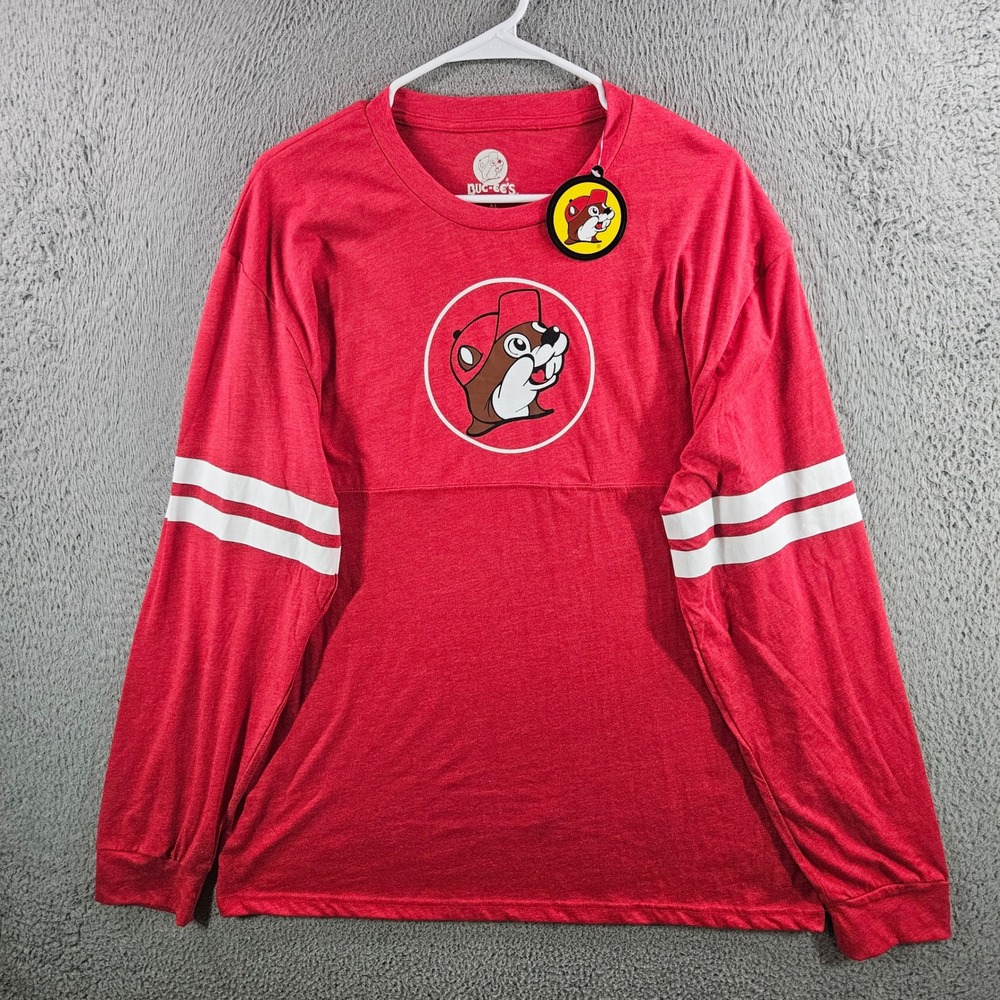 Buc-ee's Long Sleeve Spirit Jersey T-Shirt Red Heather Beaver Logo XL NWT NEW